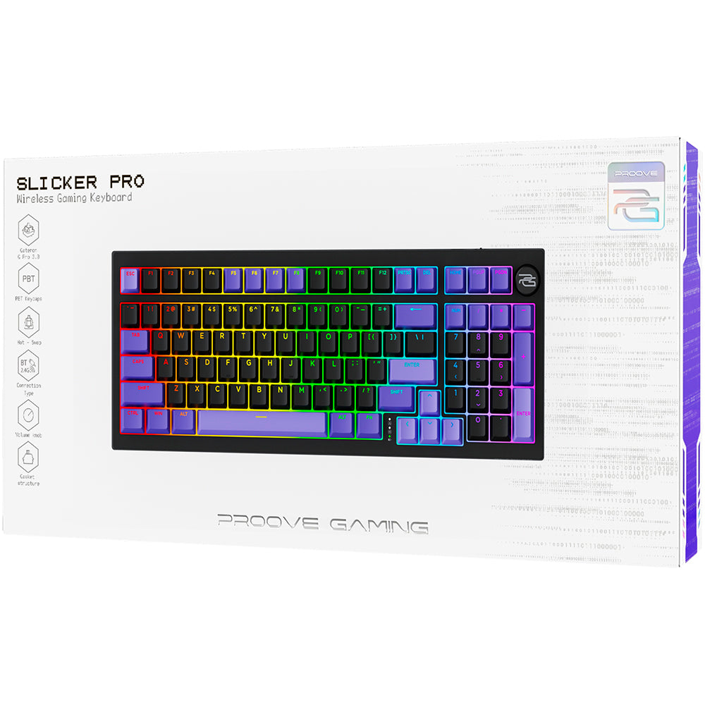 Clavier Gaming Sans Fil Proove Slicker Pro, RGB, BT / Wi-Fi / Filaire, 1.8m, Noir WKSLPEN22416