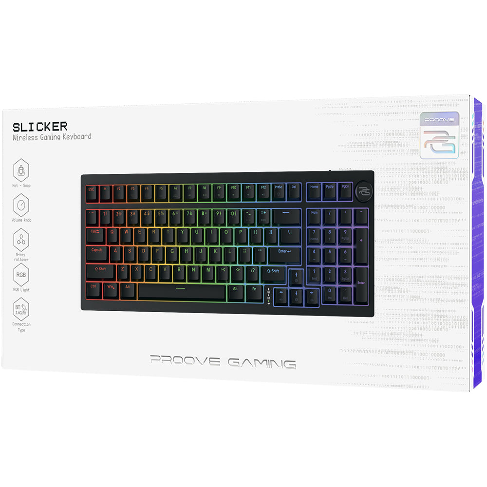 Clavier Gaming Sans Fil Proove Slicker, RGB, BT / Wi-Fi / Filaire, 1.8m, Noir WKSLEN00022401