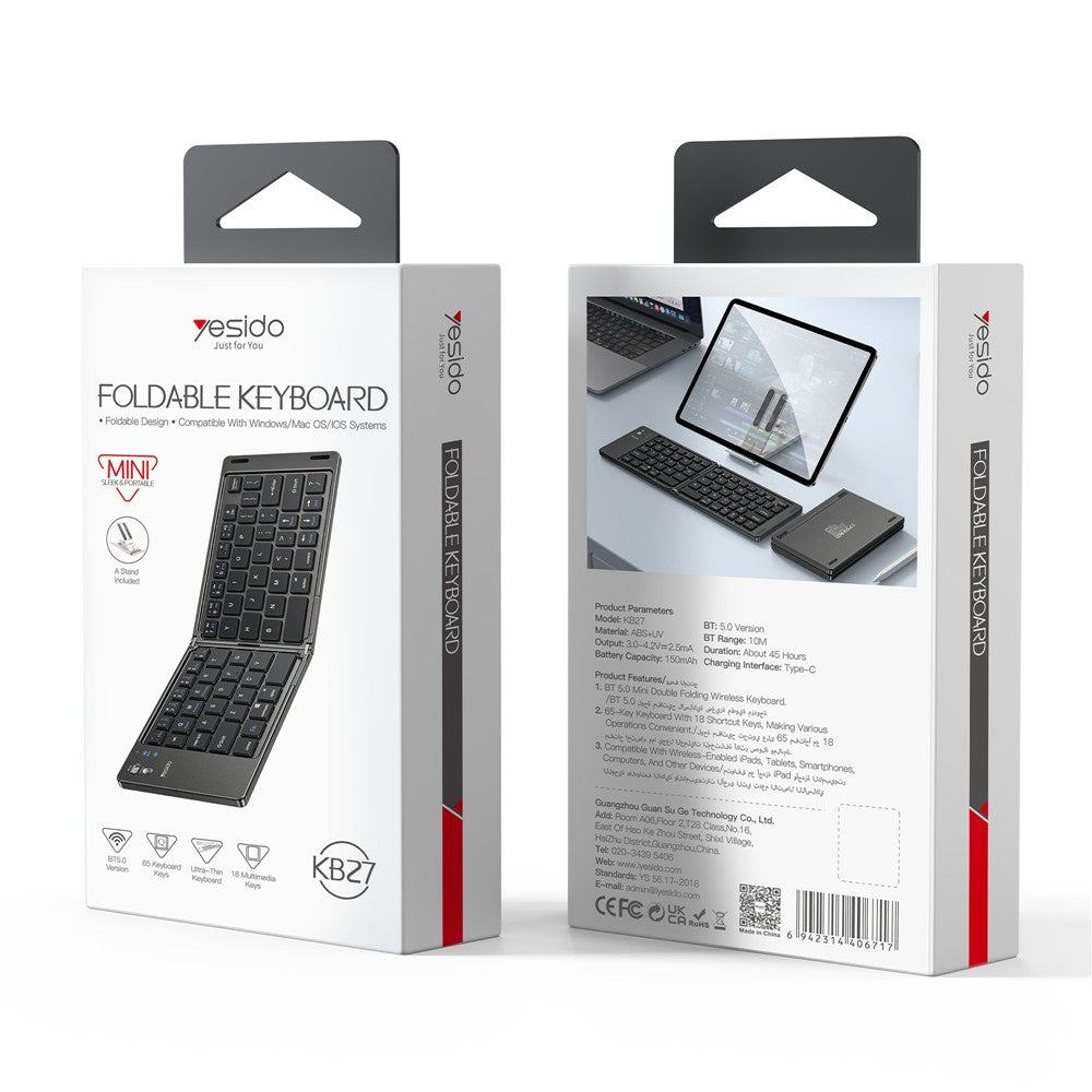 Clavier Pliable Bluetooth Yesido KB27, Noir
