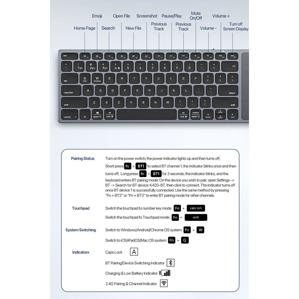 Clavier sans fil DUX DUCIS LK, BT / Wi-Fi, Noir
