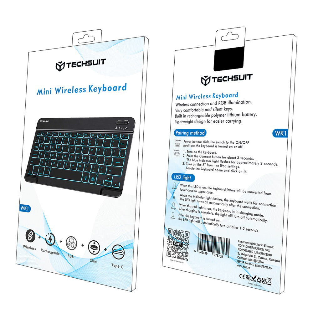 Clavier sans fil Techsuit WK1, RGB, Noir