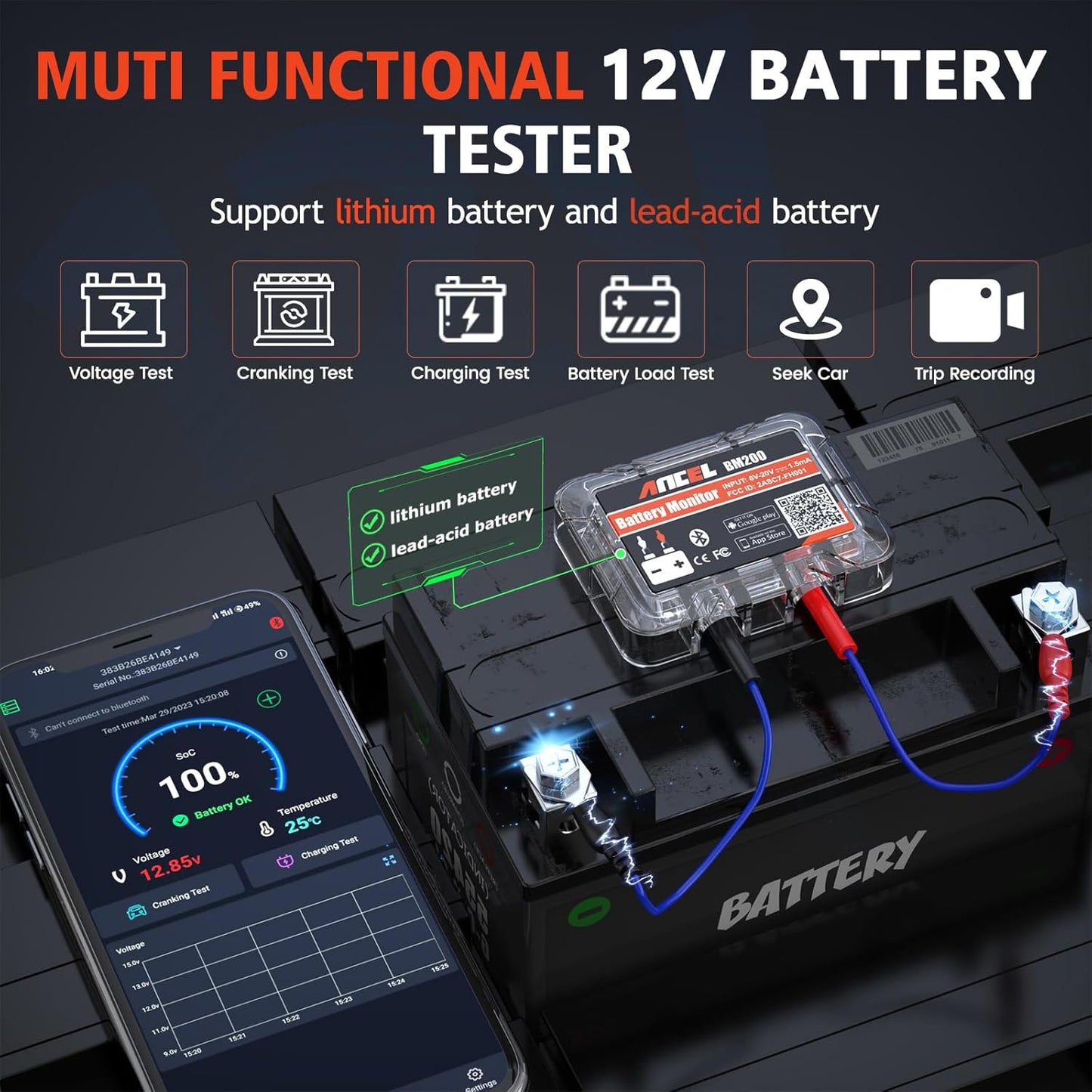 Testeur Bluetooth de Surveillance de Batterie Auto Ancel BM200