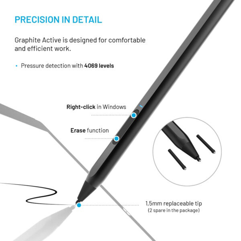 Touch Pen Fixed Graphite Active pour appareils avec support MPP, Noir