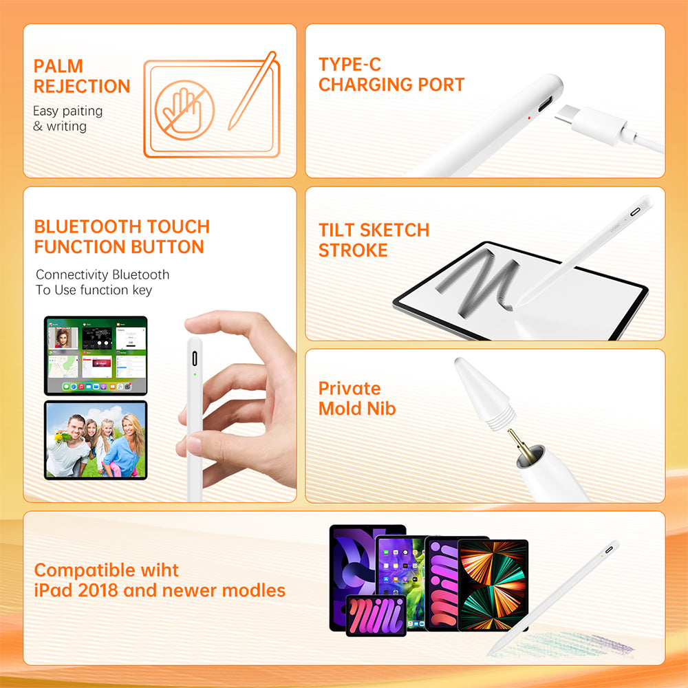 Touch Pen Techsuit AC10-CP pour Apple iPad, Version Active, Blanc