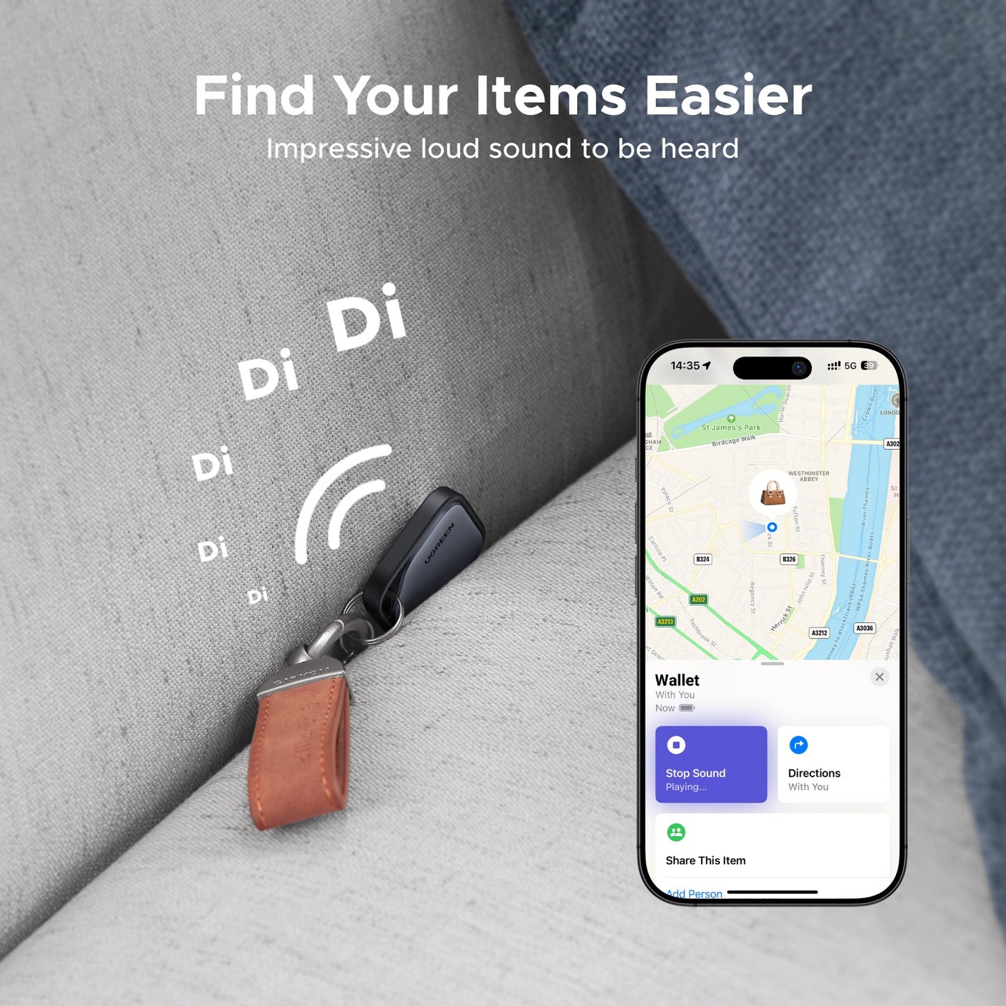 UGREEN SmartTag Pro Smart CM916 (75646P), Noir