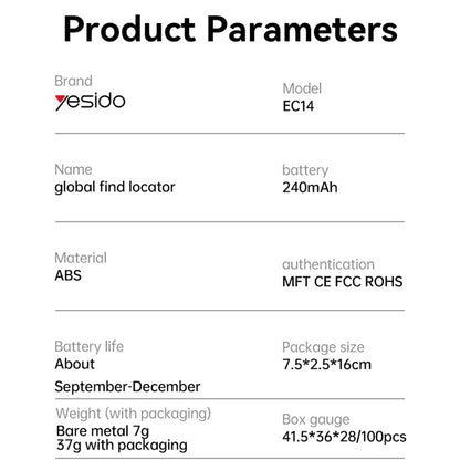 Yesido SmartTag EC14 pour séries iOS, Blanc