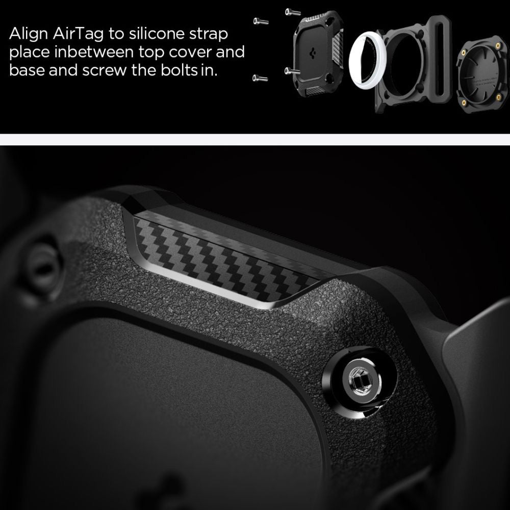 Support Spigen Tough Armor pour Apple AirTag au Collier Animal de Compagnie, Noir